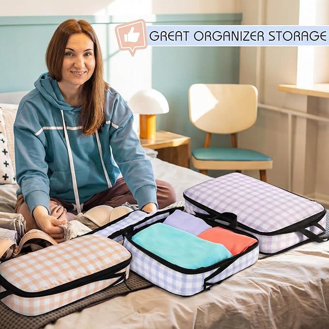 5 Pack Compression Packing Cubes for Travel Space Saving Cubes Luggage Organizer for Suitcase(Plaid,Mixed)