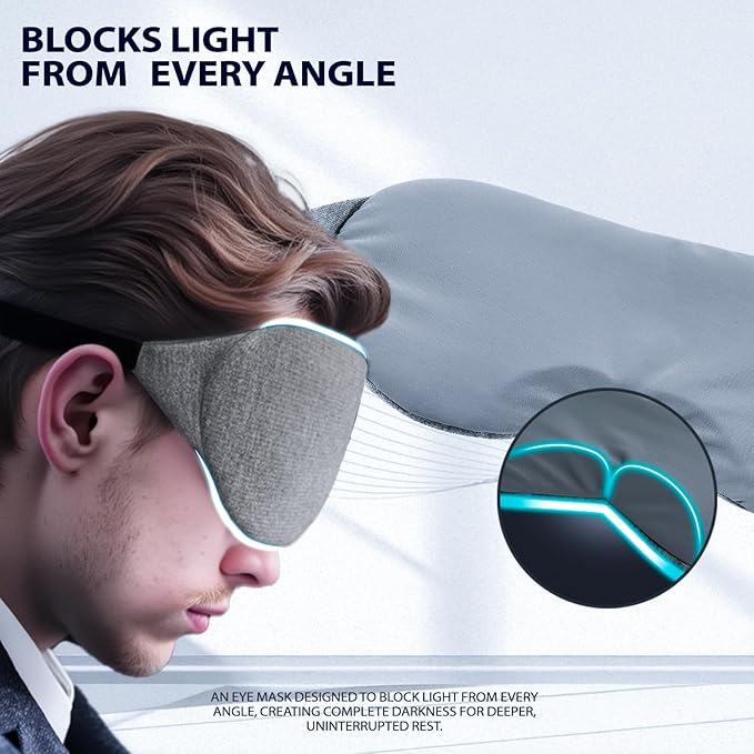 Cool-Touch Cotton Eye Sleep Mask for Men & Women, Soft & Breathable, Pressure-Free Design for Side Sleepers, Adjustable Light Blocking Mask for Sleeping, Travel & Naps (Gray)