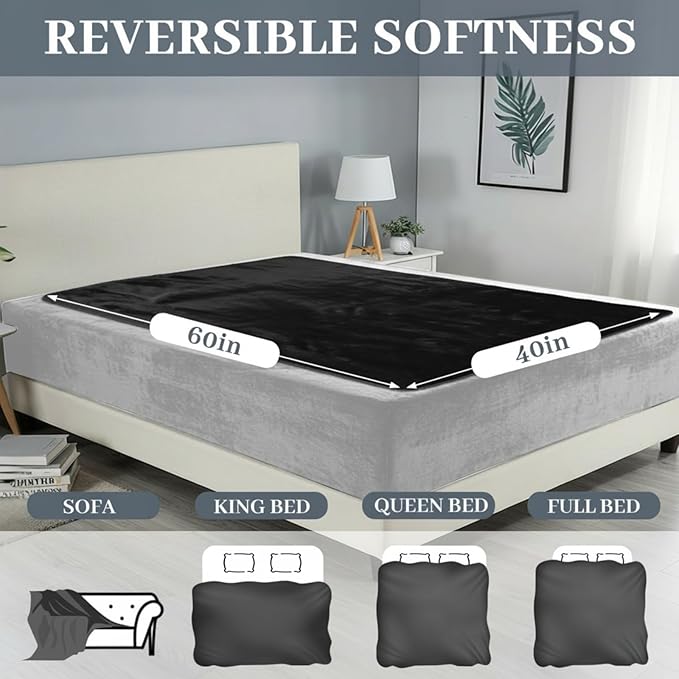 Waterproof Gray Blanket for Dog Cat Puppy, 40'' x 60'' Double Side Leakproof Reversible Double Side Sherpa Flannel Fleece 3 Layer Lightweight Blanket, Absorb 25oz(BlackWhite), Machine Washable