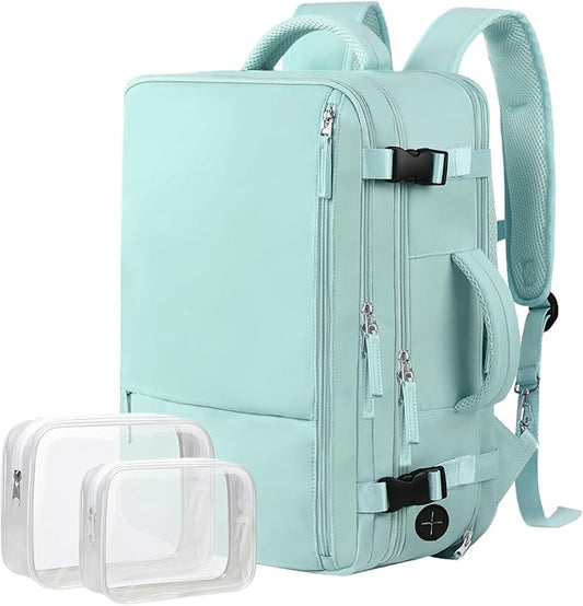 Hanples Carry on Backpack, Laptop Travel Backpack for Women Airline Approved, Personal Item Travel Bag for Men, Casual Daypack Bag for Business Work Weekend with 2 Toiletry Bags (Mint Green)