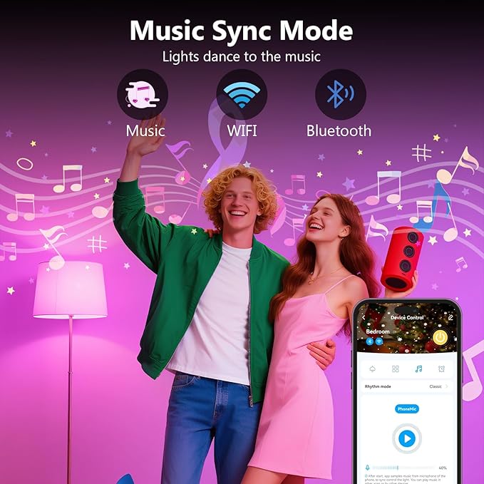 DAYBETTER Smart Light Bulbs,Compatible with Alexa & Google Home | 2 Pack A19 E26 Bulbs, 800LM 60W Equivalent,Dimmable RGB+CCT Color Changing,2.4GHz WiFi & Bluetooth,Music Sync,Preset Scenes