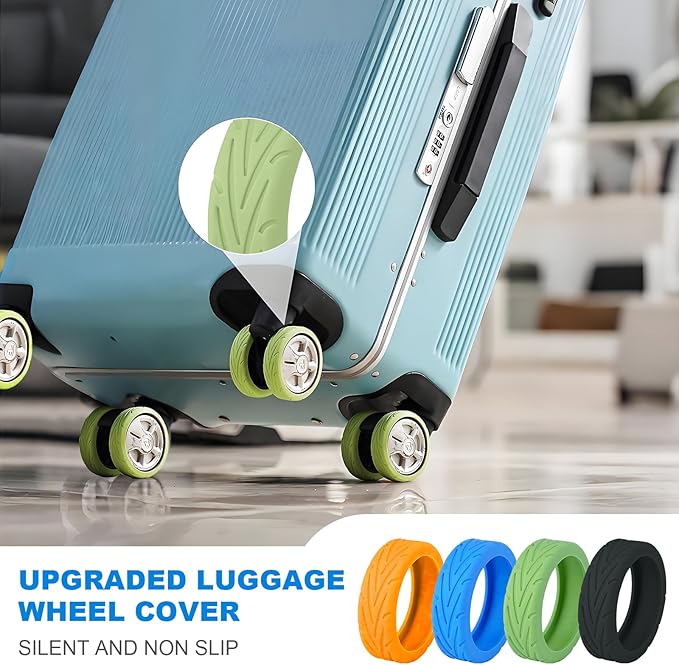 16Pcs Luggage Wheel Covers,Silicone Suitcase Cover for 2-2.4'' Spinner Wheel, Carry On Luggage Wheels Protector,Upgrade Suitcase Wheels Protective,Essential Travel Accessories (Green)