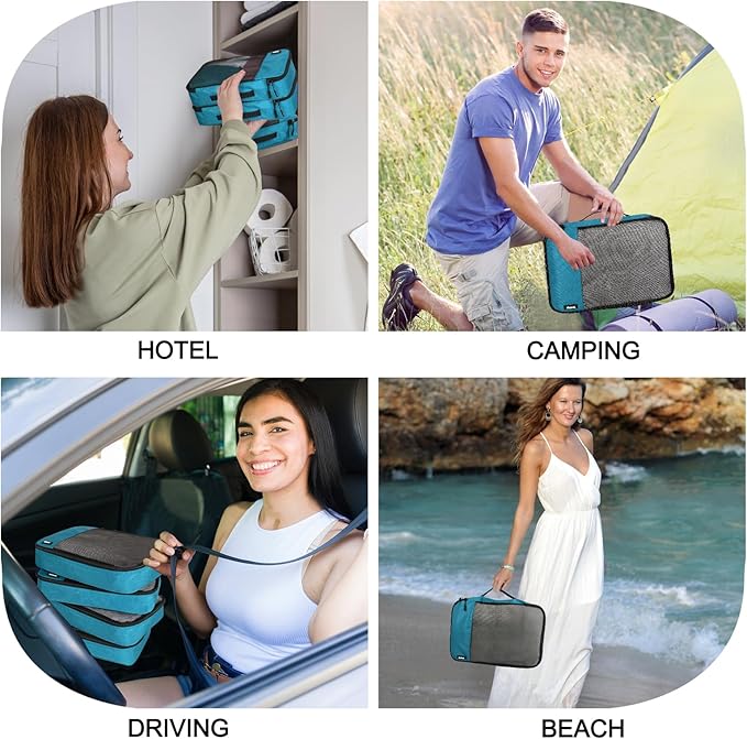 Packing Cubes for Travel Essentials,4 Set Packing Cubes for Suitcases,Lightweight Mesh Luggage Organizer Bag,Blue