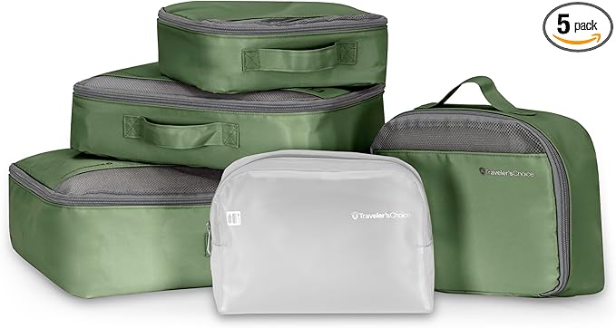 Traveler's Choice Cloverland Packing Cubes, 5-Piece Set, Sage Green