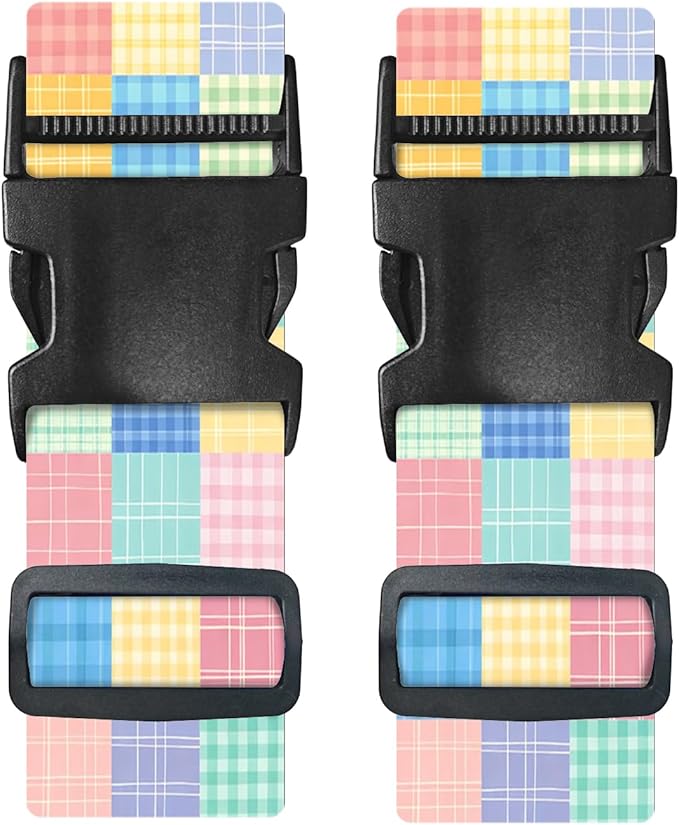 Nuxovilar Luggage Straps Multi-Color Check & dot Polyester 1.96x90.5inch 2 Set Suitcase Cargo Strap Travel Item Student Travel Bus Stop Short Trip