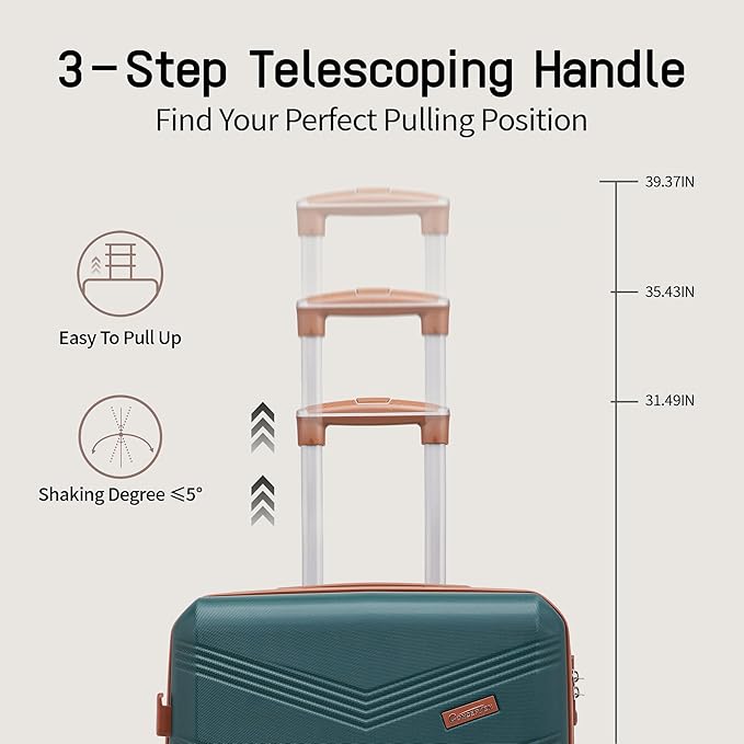 Expandable Luggage Sets 5 Piece, Hard Case Suitcase Set with Spinner Wheels,22x14x9 Airline Approved Carry on,Lightweight Durable Suitcase with TSA Lock (Dark Green)