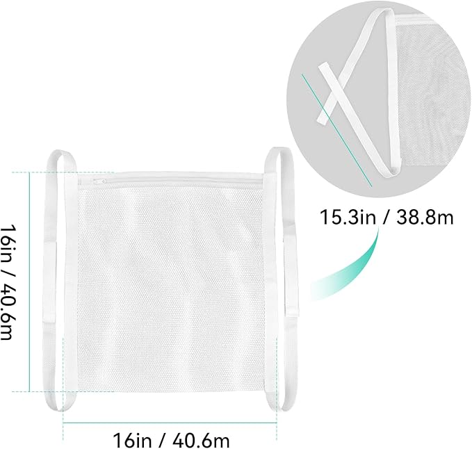 2 Pack Sneaker Dryer Bag 15.7x15.7 Inch Dry Net Bag for Dryer with Zipper and Strap for Shoes, White Large HoneyComber Mesh Bags for Washing Machine
