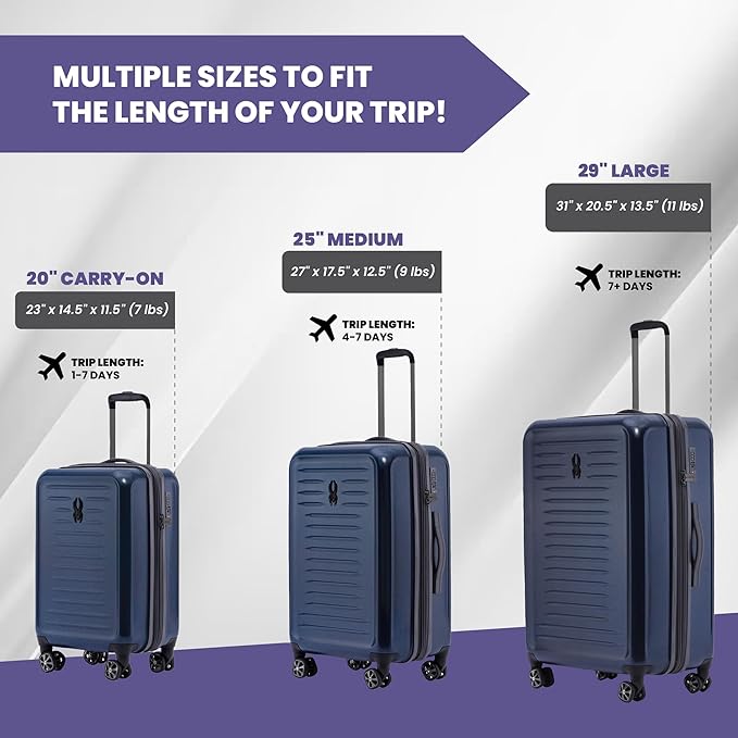 Spyder Rails 25 Inch Expandable Hardside Checked Suitcase with 360° Spinner Wheels, TSA Approved Lock