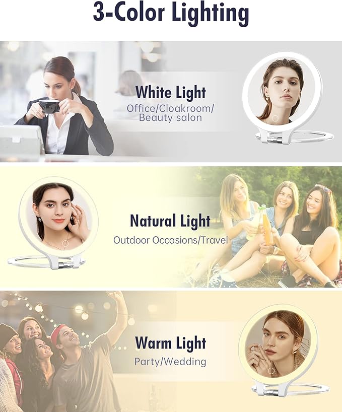 FASCINATE Magnifying Mirror 30X 1X Double Sided Magnification Makeup Vanity Mirror Rechargeable Lighted Mirror with 3 Color Lighting Modes Adjustable Rotation LED Vanity Desk Mirror