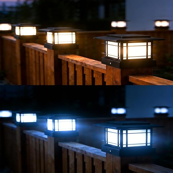 Dynaming 4x4 Solar Post Cap Lights Outdoor with 2 Color Modes, 12 Pack Fence Post Solar Lights Black Shell Fit for Vinyl/Wooden Posts, High Brightness SMD LED Lighting Decor for Garden Deck Patio