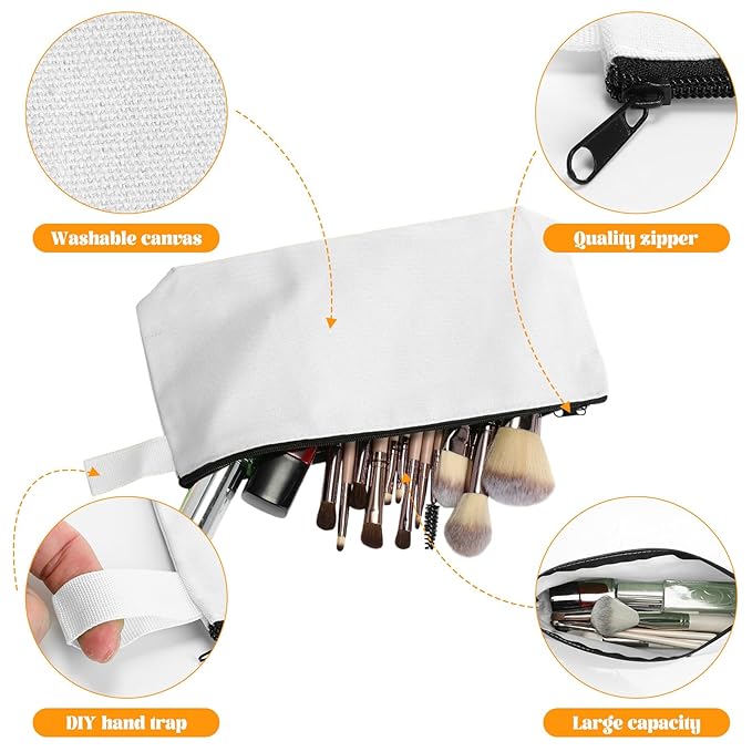 Saintrygo 30 Pcs Canvas Makeup Bags Bulk for Women Cosmetic Bags Small Travel Canvas Zipper Pouch Blank DIY Multipurpose Toiletry Hygiene Pouch for Women Purse Pencil Case(White,9.8 x 5 x 2 Inch)