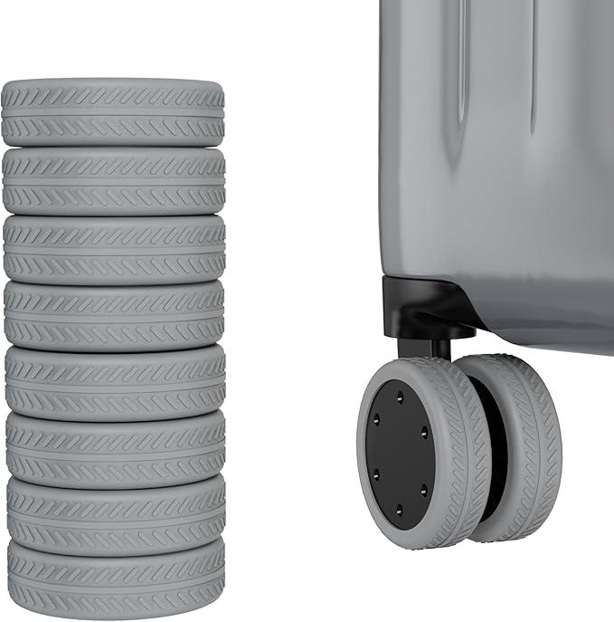 AWINNER 8 Pack Luggage Wheels Covers - Silicone Luggage Wheel Protector Covers for most 8 Spinner Wheel Suitcases or Office Chair Caster,Durable,Mute and Shock Absorption (Grey)
