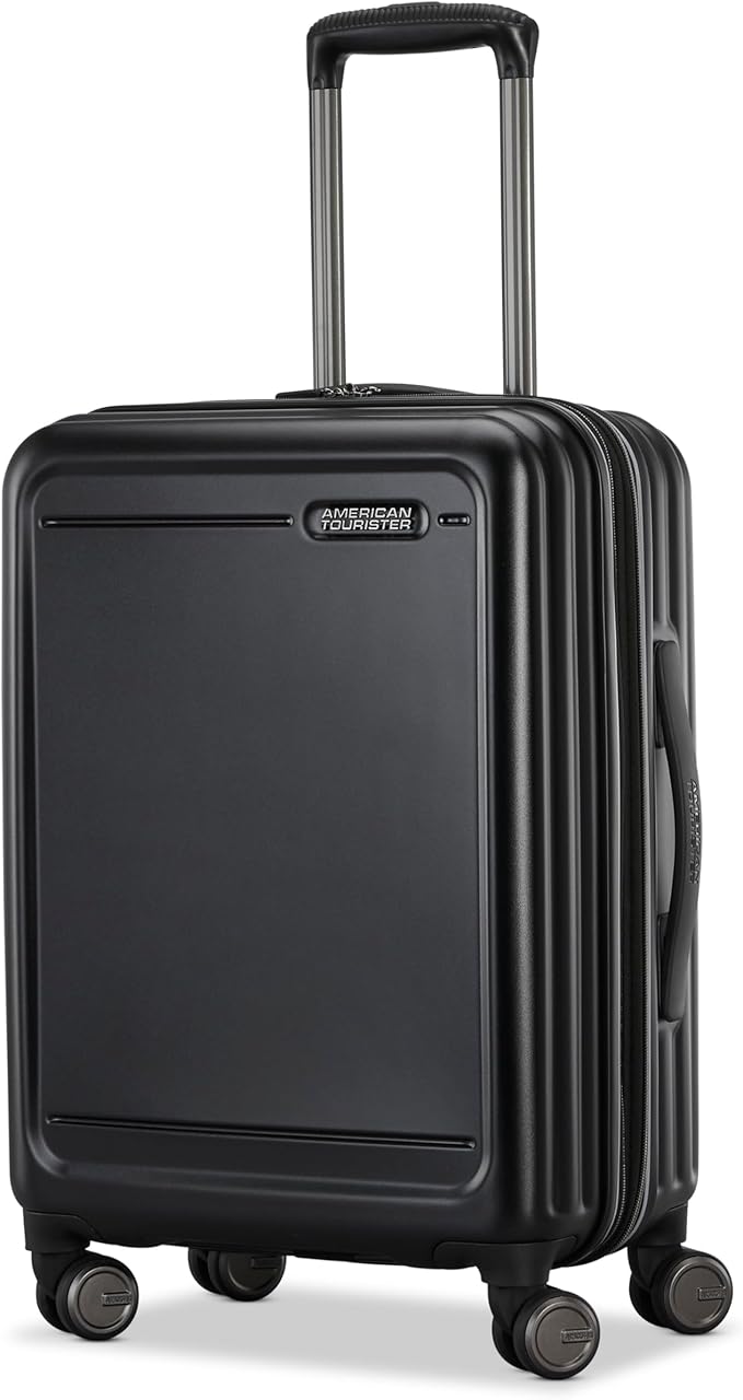 American Tourister Fathead Carry-On Luggage - Airline Approved - Customize with Sports or Character Decal - Durable Hardshell with 1.5" Expansion - 360° Spinner Wheels - RightHeight™ Handle - Black