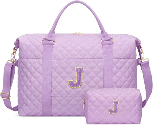 Gifts for Teen Girl, Initial Travel Duffle Bag, Personalized Women Weekender Overnight Bags, Gift for Daughter Kid Mom Friend College Girl Graduation Teacher（Purple,J)