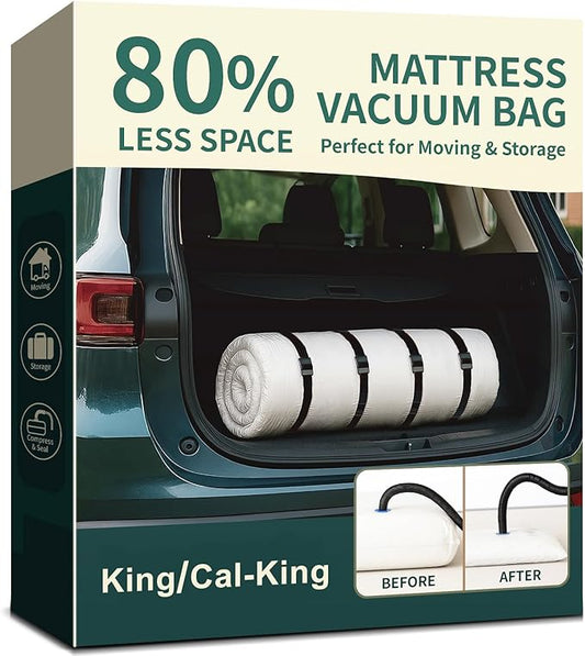 Mattress Vacuum Bag for Moving and Storage – Heavy Duty Compression Bag with Straps, Vacuum Bag for Memory Foam Mattress (King/Cal King)