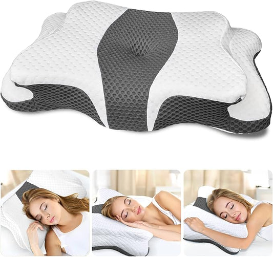 Cervical Neck Pillow for Pain Relief Sleeping, Memory Foam Pillows, Ergonomic Side Sleeper Pillows for Adults, Orthopedic Neck Support Pillow for Back Stomach Sleepers-King Size&Dark Grey