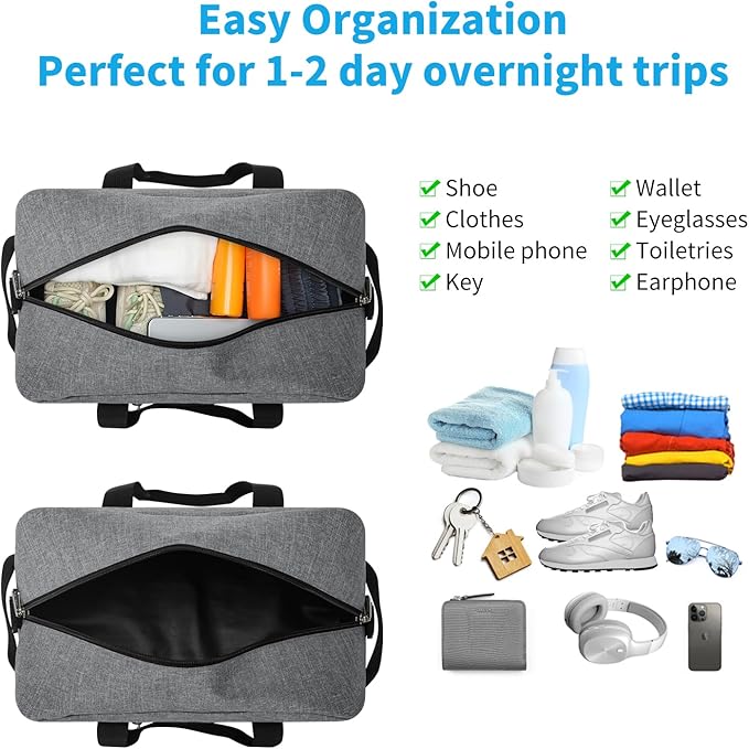 Small Gym Bag 14 inch lightweight Carry On Mini Duffel Bag for Travel Sport - light Grey