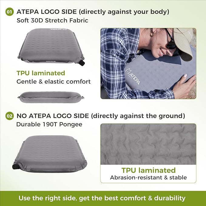 ATEPA Inflatable Seat Cushion, Self-Inflating Portable Stadium Airplane Travel Foam Cushion Pad for Camping, Sports Events, Outdoor