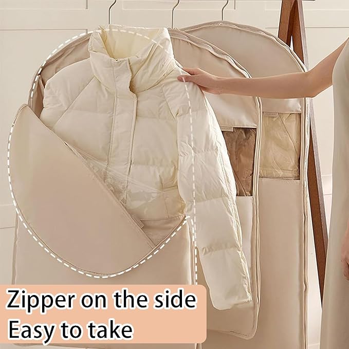 2025 Space Saving Hanging Garment Bag with Self Compression Zipper, Transparent Visibility Space Saving Hanging Protector for Down Coat with Self Compression Zipper (Extra Large)