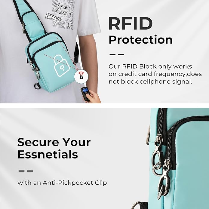 BROADREAM Mini Crossbody Sling Bag, Small Chest Bags Dual Pocket with Zipper Lock, RFID Blocking & Water Resistant Women Men
