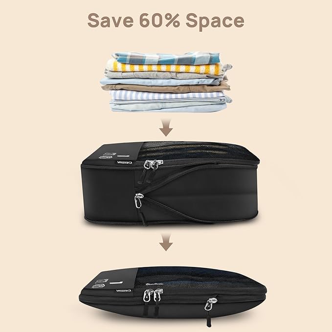 7 Set Compression Packing Cubes Travel Accessories Expandable Packing Organizers (Black)
