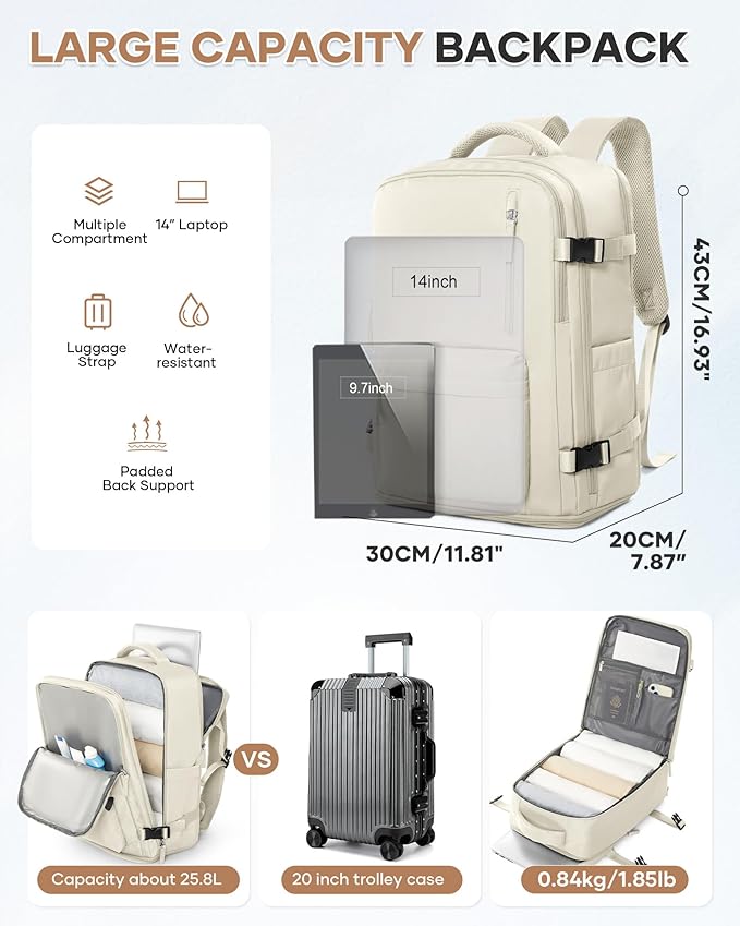 WONHOX Large Travel Backpack Carry on Flight Approved Laptop Work Business Backpack for Women Men Mochila de Viaje