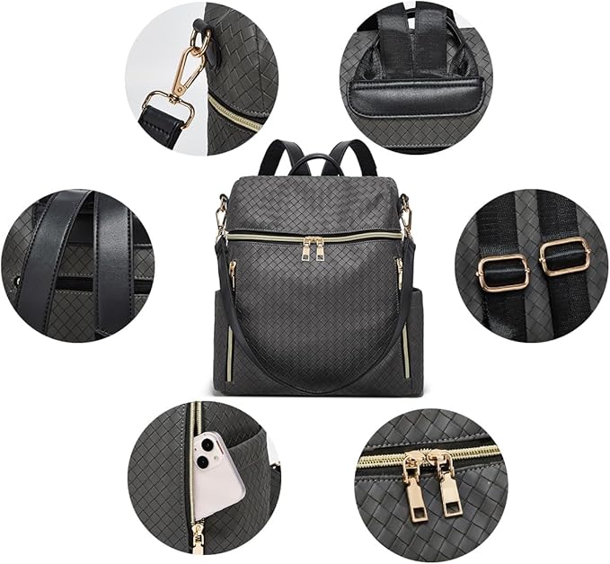 Makes Backpack Purse for Women PU Leather Travel Satchel Handbag Convertible Design Bag with Purse 2 Piece