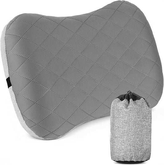 aiGear Inflatable Camping Pillow, Ultralight Compact Air Pillow Ergonomic Neck & Lumbar Support Portable Inflatable Pillow with Removable Washable Cover for Travel Backpacking Hiking (Gray)