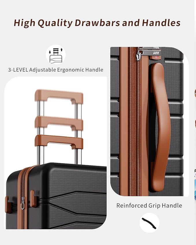 3 Piece Luggage Set, 21/25/29 Inch Expandable Luggage Sets with Spinner Wheels, ABS+PC Hardshell Suitcases, Suitcase Set with YKK Zipper, TSA Lock & 3 Tags