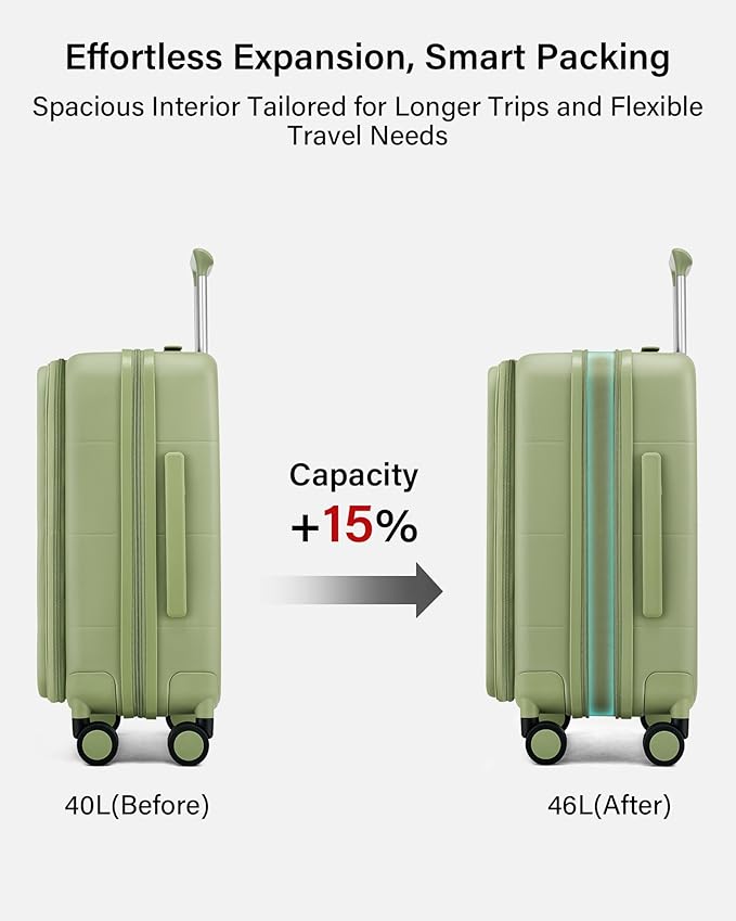 Hanke Hardside Expandable Carry On Luggage, 20 Inch Top Opening Trunk Luggages with Spinner Wheels, All-PC Hard Shell Carry-On Suitcase, Lightweight & TSA Airline Approved (Bamboo Green, 46L)