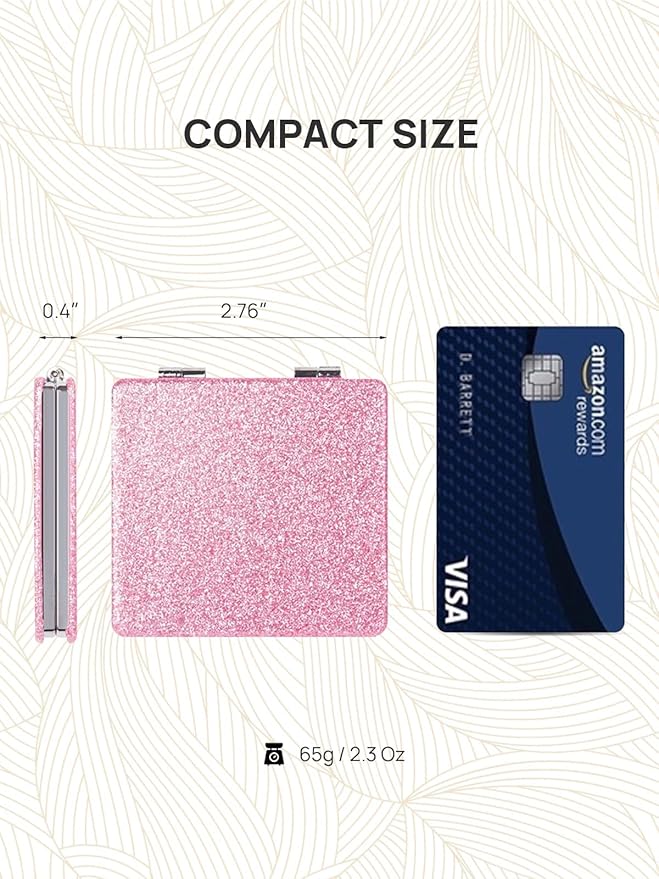OMIRO Compact Mirror, Glitter PU 1X/3X Magnification, Ultra Portable for Purses (Pink)