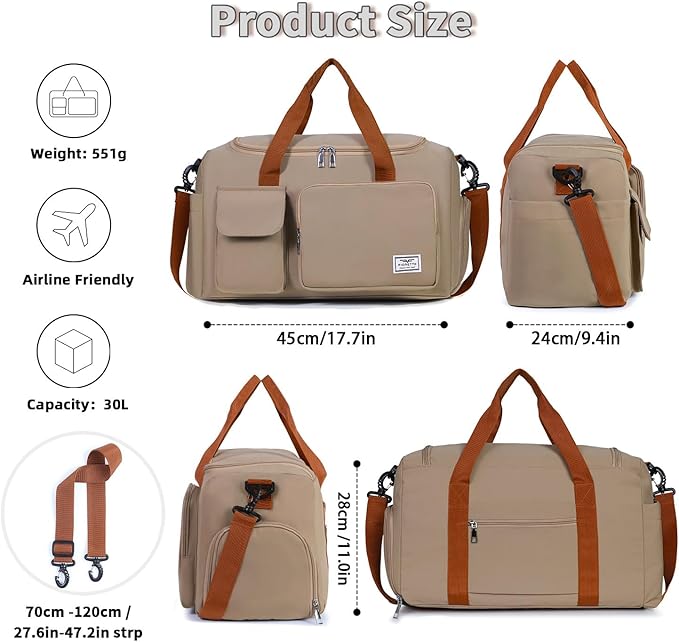 FIORETTO Women's Gym Duffle Bag with Shoes Compartment, 30L Capacity, Ideal for Travel, Gym, Sports, Duffel, Weekender