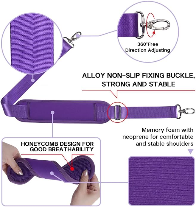 60 Inch Shoulder Strap with Removable Ultra-Thick Pad，Adjustable Buckles and Metal Hooks