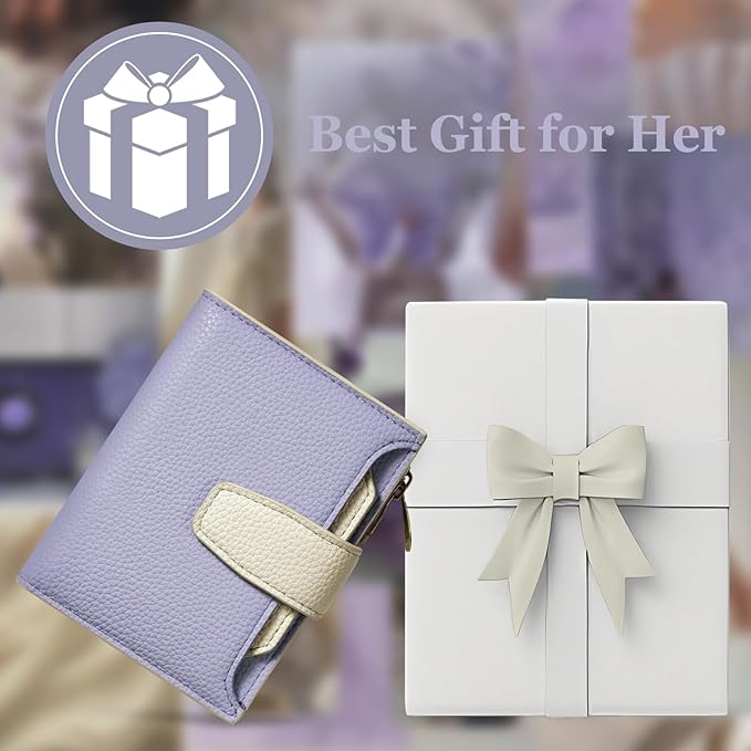 Airkit Small Wallet Women RFID Blocking Soft Leather Bifold Compact Card Holder Wallet for Women with Zipper Coin Pocket 4 ID Window