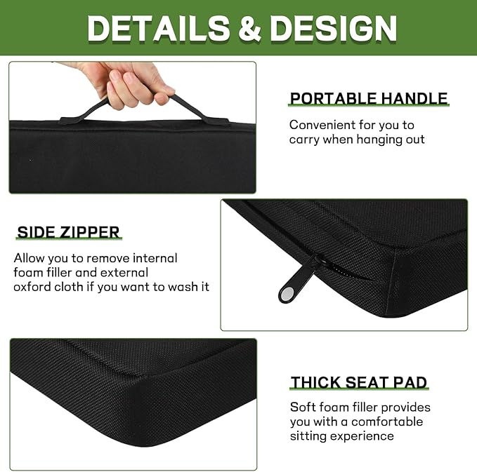 Multi-Functional Stadium Seat Cushions 2 Pack, Waterproof Oxford Filled with High Resilence Sponge, for Any Outdoor Events Use (Black)