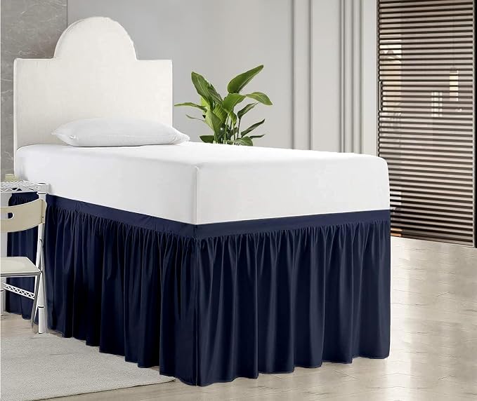 Dorm Bed Skirt, Twin XL, 46" Drop, Navy Blue | Soft Microfiber Fabric, College dorm rooms, Hides under-bed storage, Fits 39"x80" Beds, Wrinkle-resistant, Machine Washable
