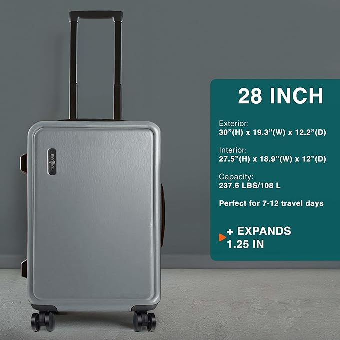 Luggage Sets 3 Piece, 20 Inch Carry on Luggage and 28 Inch Suitcases with Wheels Spinner, Durable Hard Shell Suitcase Set, Expandable Travel Suitcase, Grey