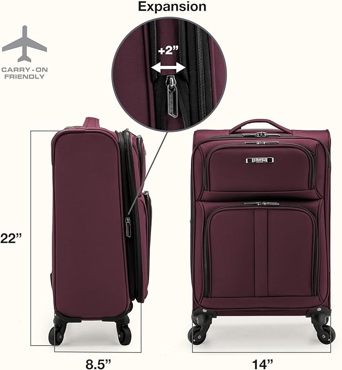 U.S. Traveler Anzio Softside Expandable Spinner Luggage, Burgundy, Carry-on 22-Inch