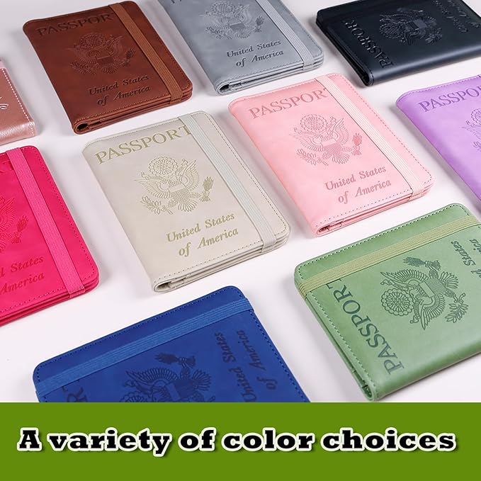 Melsbrinna Premium Leather Passport Holder Covers Case, Waterproof Rfid Blocking Travel Wallet Passport Holder with Pen Holder, Cute Passport Book for Women/Men