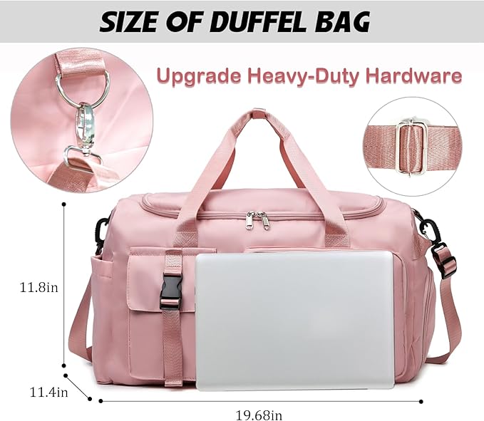 Eslcorri Gym Duffle Bag for Women Men, Sports Backpack with Wet & Shoe Compartment, Fitness Overnight Weekender Bag for Yoga, Swim, Travel (Style B, GreenPink)