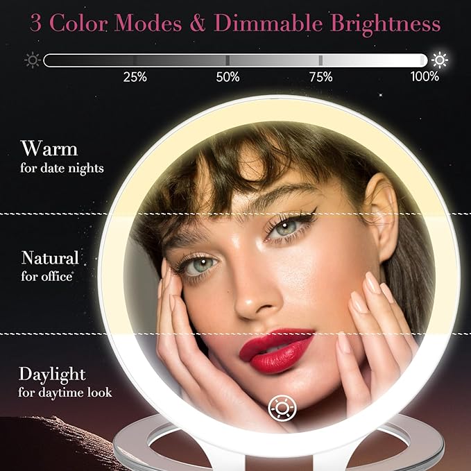 Magnifying Mirror with Light 30X/1X, Double Sided travel mirror with light, Rechargeable makeup mirror with 3 color setting Adjustable stand Lighted mirror Vanity Portable Desk Cosmetic Mirror