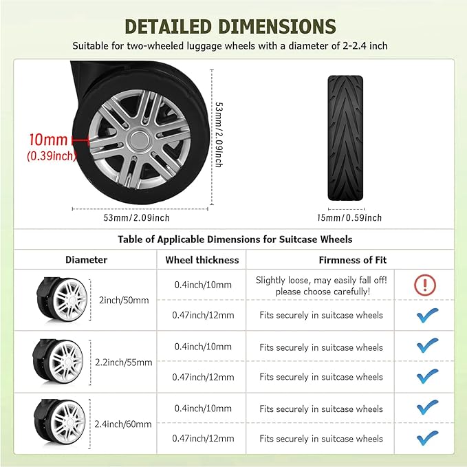 Upgrade Luggage Wheel Covers, 8pcs Suitcases Wheel Protector,Wear-Resistant, Anti-Noise, Silicone Protectors For 2-2.4"Luggage Spinner,Accessories for Travel(Green)