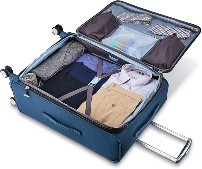 Samsonite Solyte DLX Softside Expandable Luggage with Spinner Wheels, Mediterranean Blue, Checked-Large 29-Inch