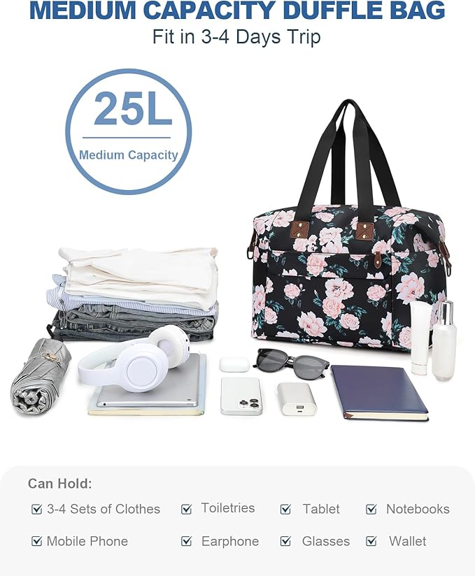 Travel Duffle Bag, Waterproof Weekender Overnight Hospital Bags for Women Men with Toiletry Bag Lightweight Carry on Personal Item Duffle Gym Bag for Travel, Airplanes, Sports