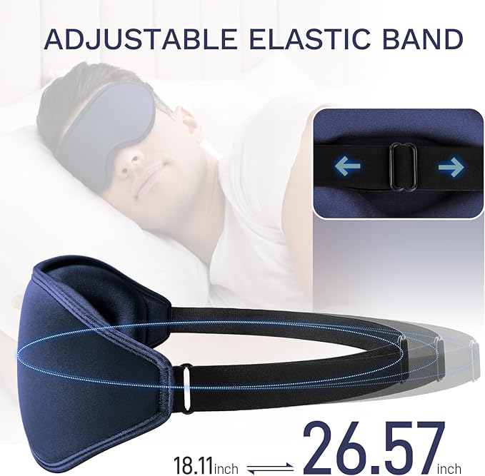 99% Fully Block Out Light Eye Sleep Mask, 3D Deep Contoured Eyes Cover Zero Pressure, Long Lash Extension Eyes Mask with Adjustable Straps for Sleeping Travel Home Nap Rest Women Men (Dark Blue)