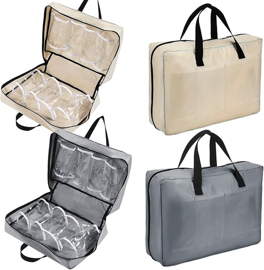 2 Pcs Travel Shoe Bag with Handle Organizer - Portable Luggage Storage Bag for Multiple Shoes (Light Gray, Beige)