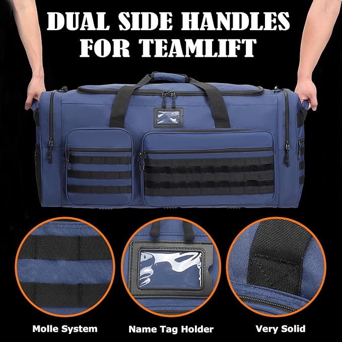 Extra Large Duffle Bag for Men, Heavy Duty Duffle Bag for Travel, Large Sports Gym Equipment Bag for Hockey Football Soccer Baseball Basketball & Team training (Blue)