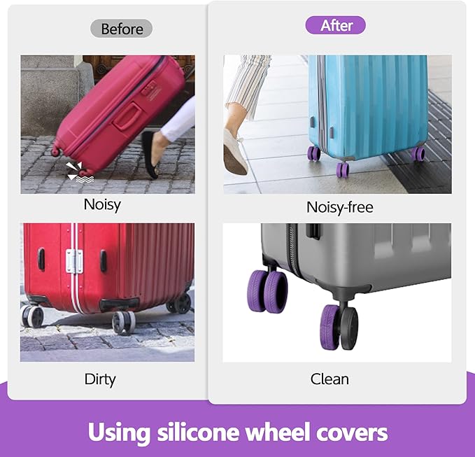 AWINNER 8 Pack Luggage Wheels Covers - Silicone Luggage Wheel Protector Covers for most 8 Spinner Wheel Suitcases or Office Chair Caster,Durable,Mute and Shock Absorption (Purple)