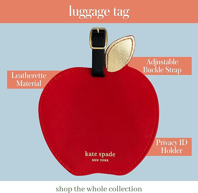 Kate Spade New York Round Red Vegan Leather Luggage Tag for Women, Durable Suitcase ID Tag, Apple