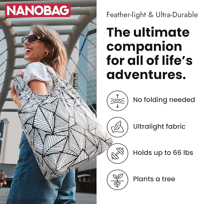 Nanobag Ultralight Foldable Tote for Women & Men, Reusable Grocery & Travel Bag, Packable Collapsible Compact Market Essential (Standard Forest)